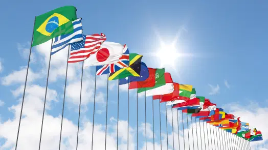 多様な国旗が並ぶ画像