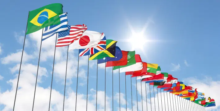 多様な国旗が並ぶ画像