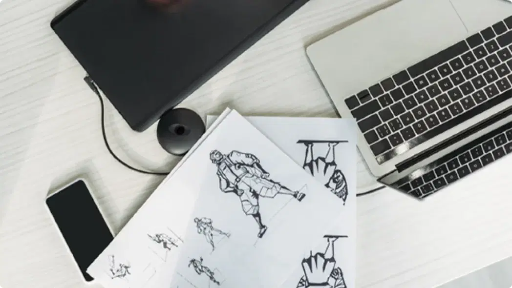 原画とPCが置いてある様子