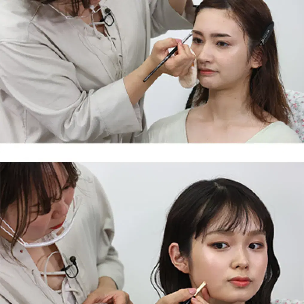 2人の女性にメイクをしている様子