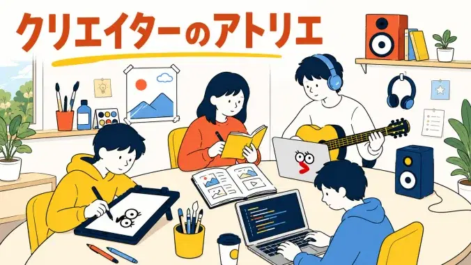 イラストや音楽など、好きなものを創作してみんなで共有するスペース。