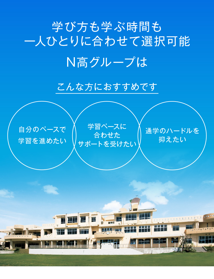 学び方も学ぶ時間も一人ひとりに合わせて選択可能 N高グループはこんな方におすすめです 毎日の通学が大変 学校以外の活動が忙しい これから勉強も頑張りたい